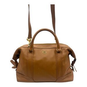Tory Burch Landon Satchel Pebbled Leather Bag in Bark Brown